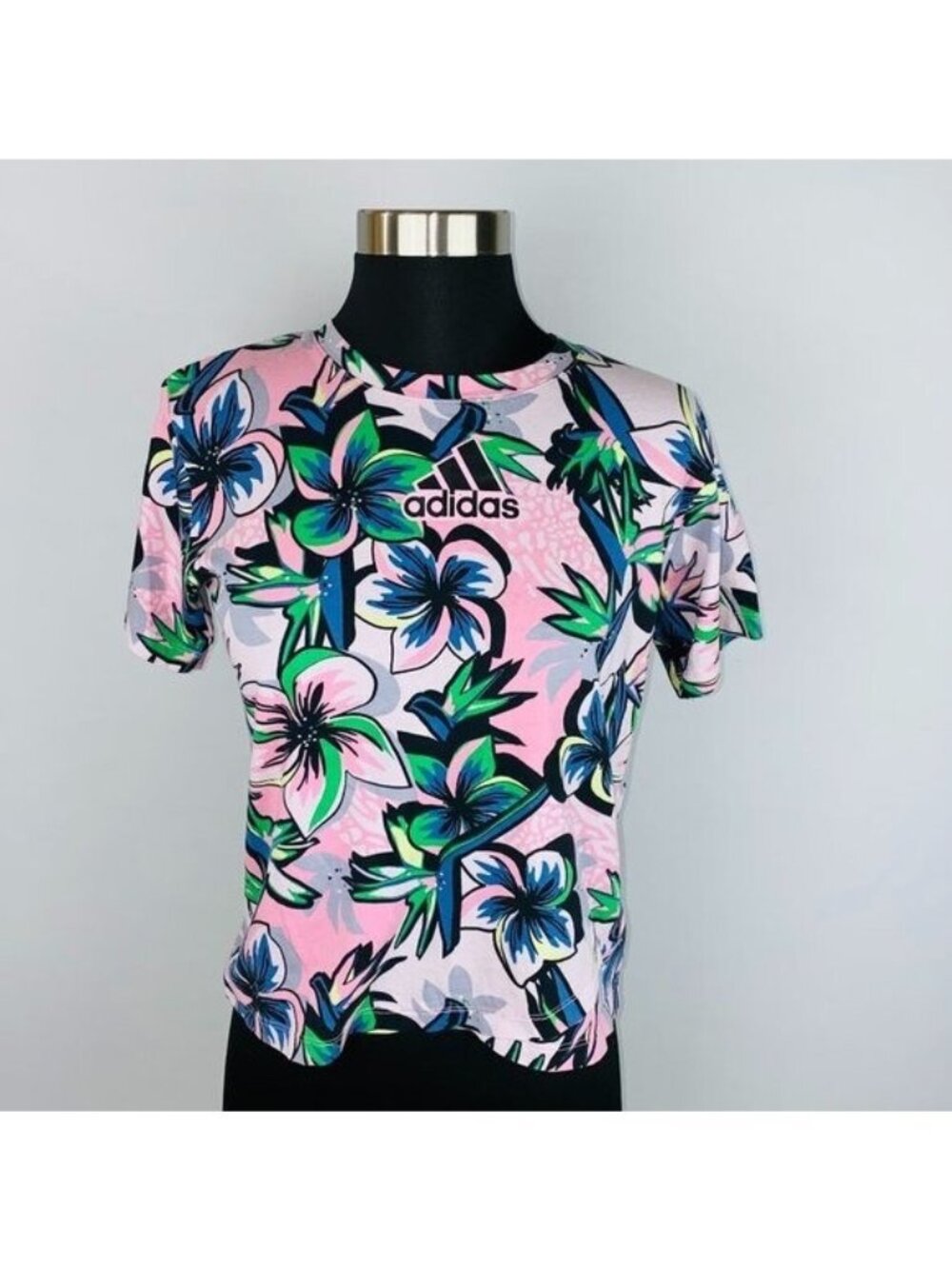 Adidas T-Shirt Girls Tropical Floral Printed Short Sleeve T-Shirt XL 16